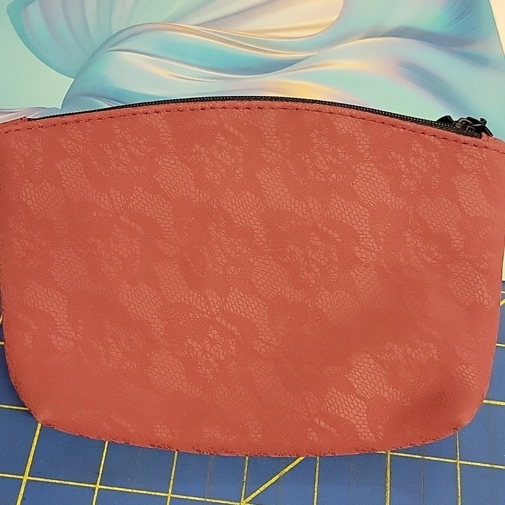 Reddish Lace Look Cosmetic Bag 7x5